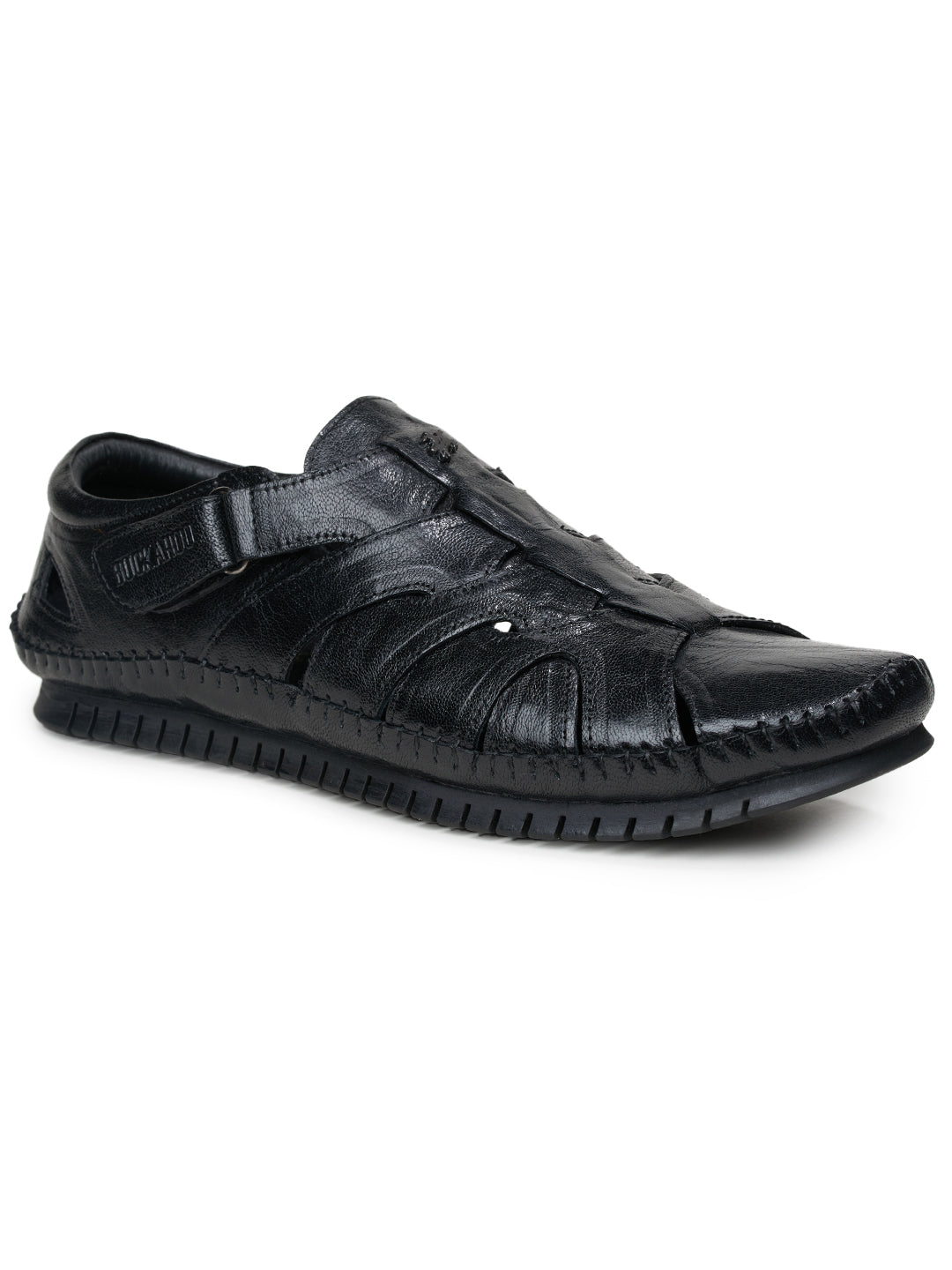 BUCKAROO Genuine Leather Casual Closed Sandal for Men: MORAL Black 45 11