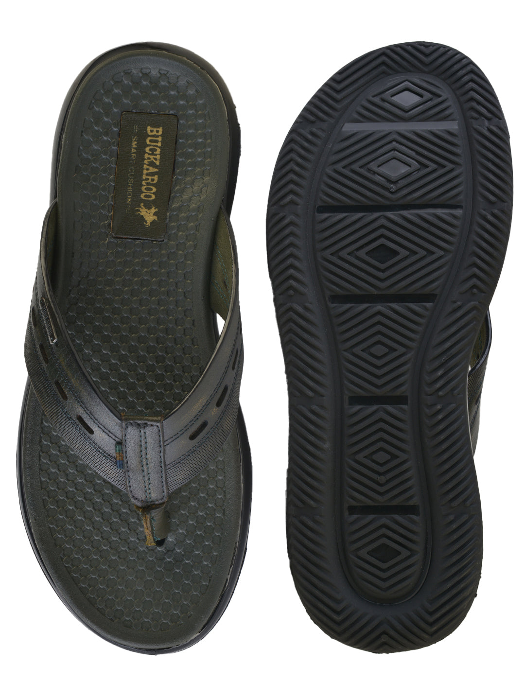 BUCKAROO Genuine Leather Casual Chappal for Men: PATON Olive