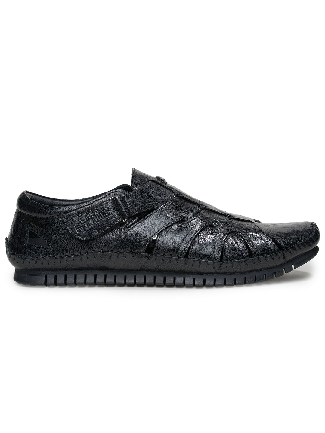 BUCKAROO Genuine Leather Casual Closed Sandal for Men: MORAL Black 45 11