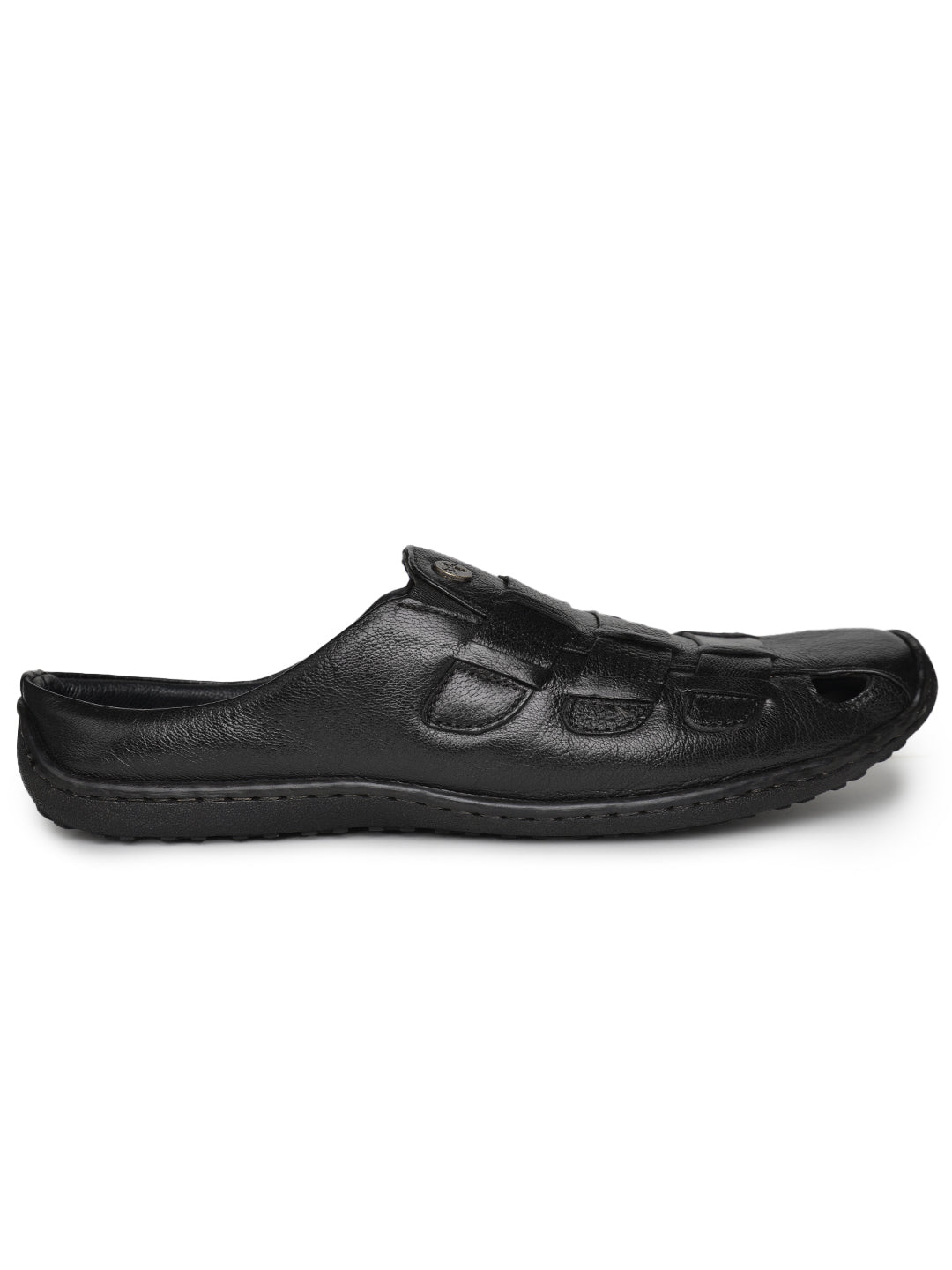 BUCKAROO Genuine Leather Casual Closed Sandal for Men: LENEN Black