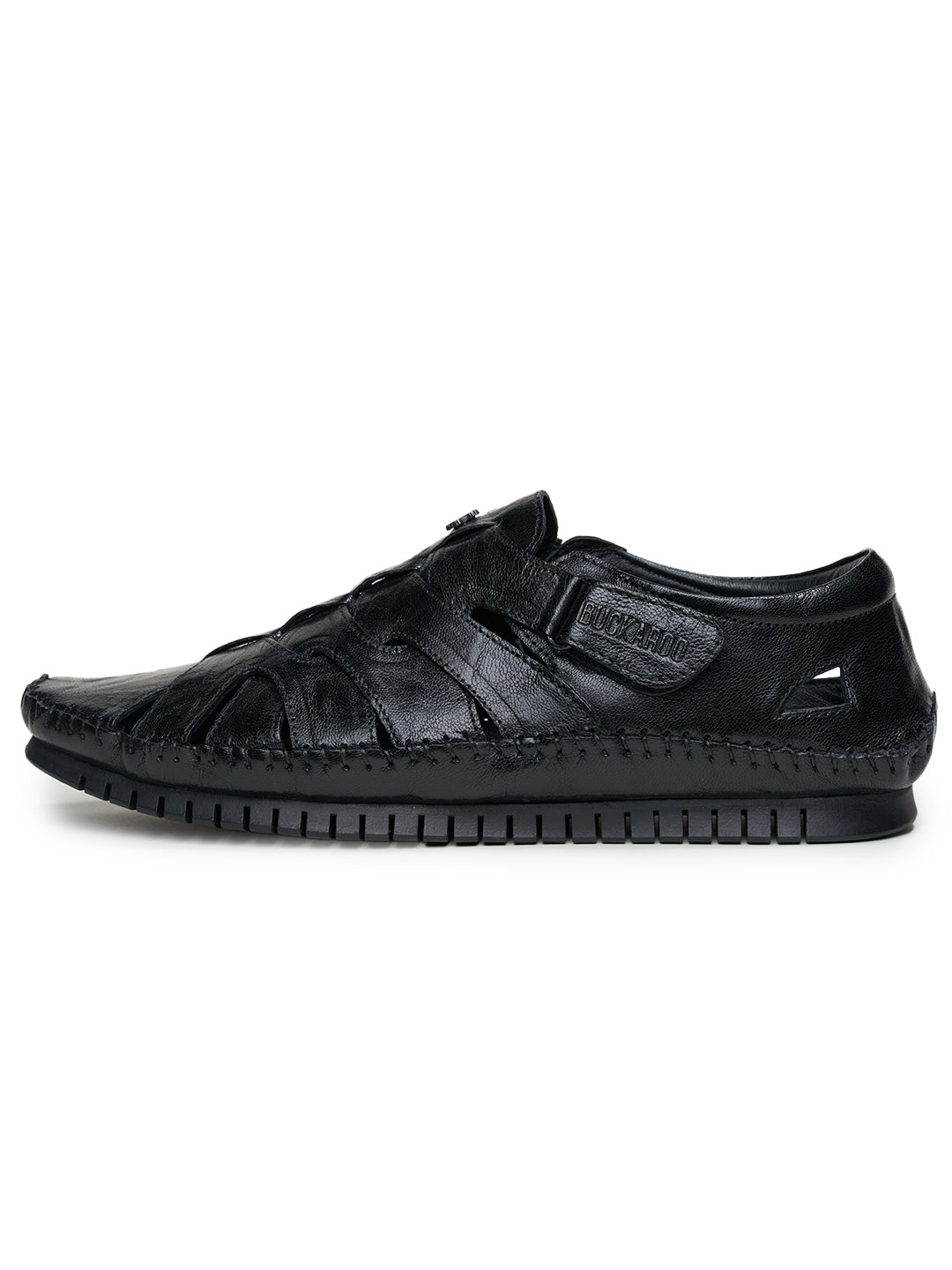 BUCKAROO Genuine Leather Casual Closed Sandal for Men: MORAL Black 45 11
