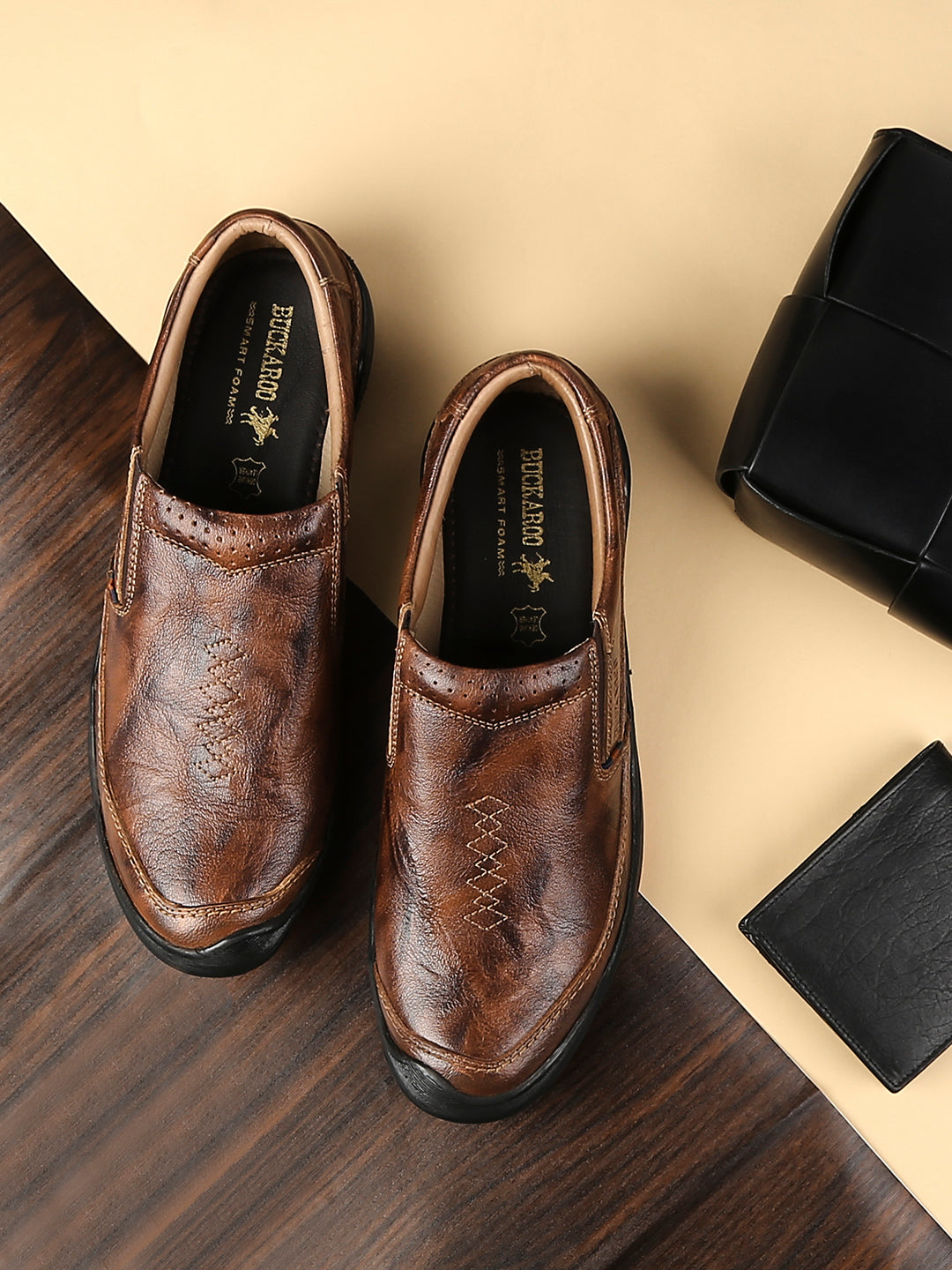 BUCKAROO Genuine Leather Casual Slip-On Shoes for Men: BRENT Tan