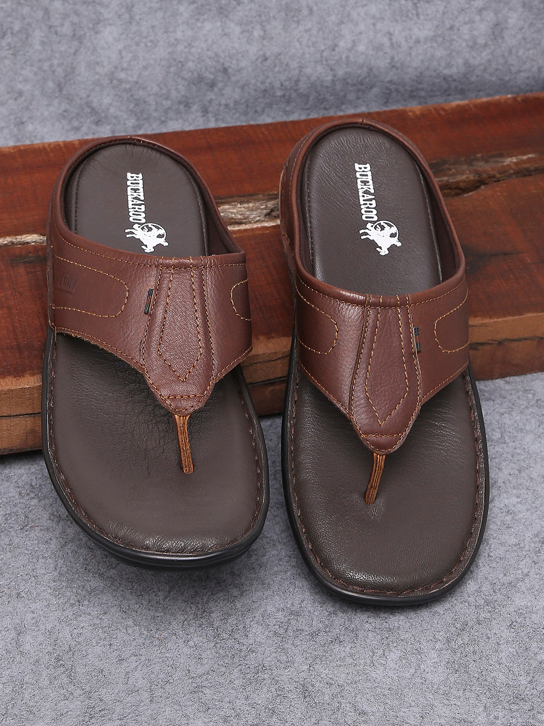 BUCKAROO Genuine Leather Casual Open Sandal for Men: NEW MORRIS Brown