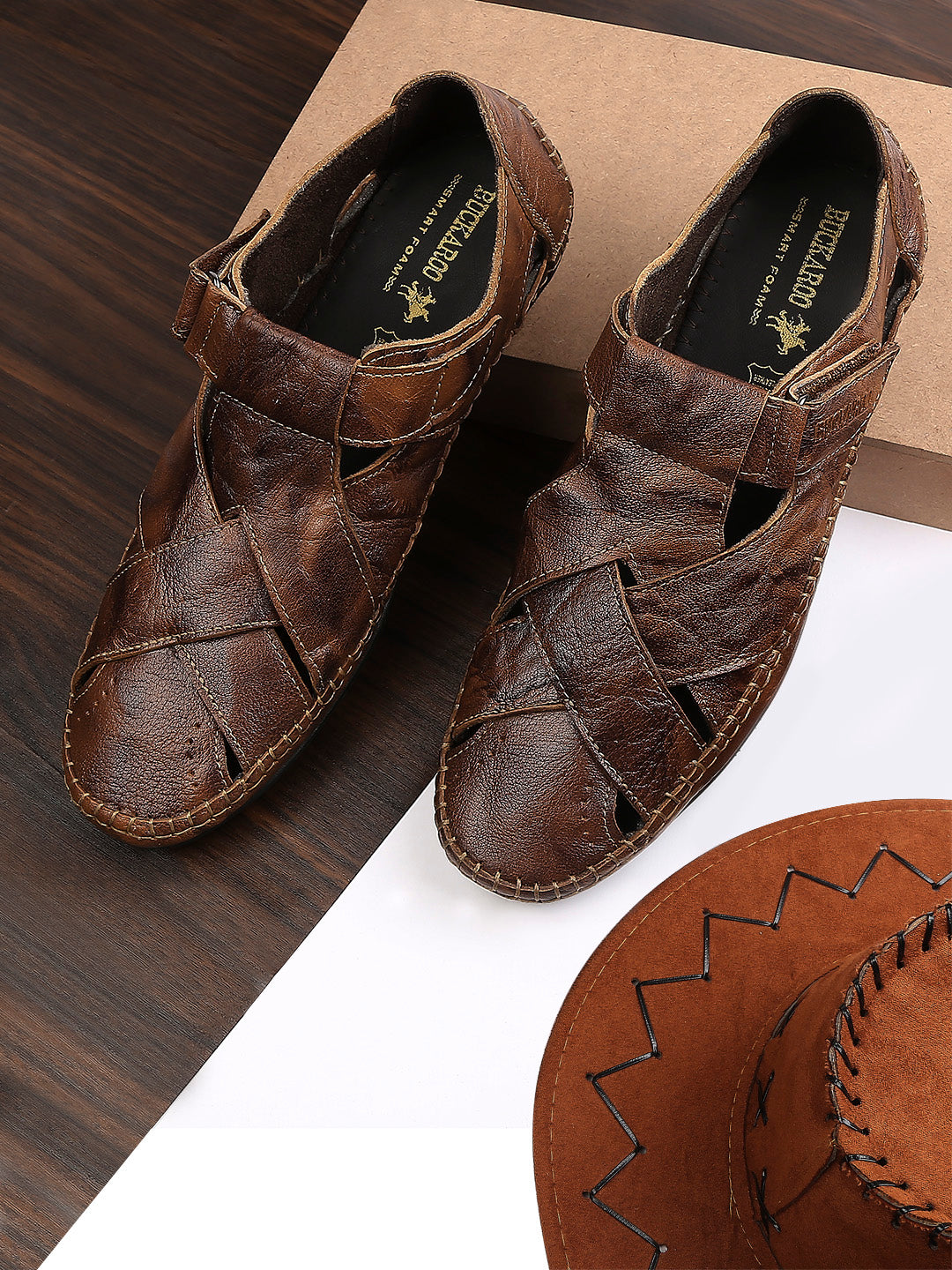 BUCKAROO Genuine Leather Casual Closed Sandal for Men: MACK Tan