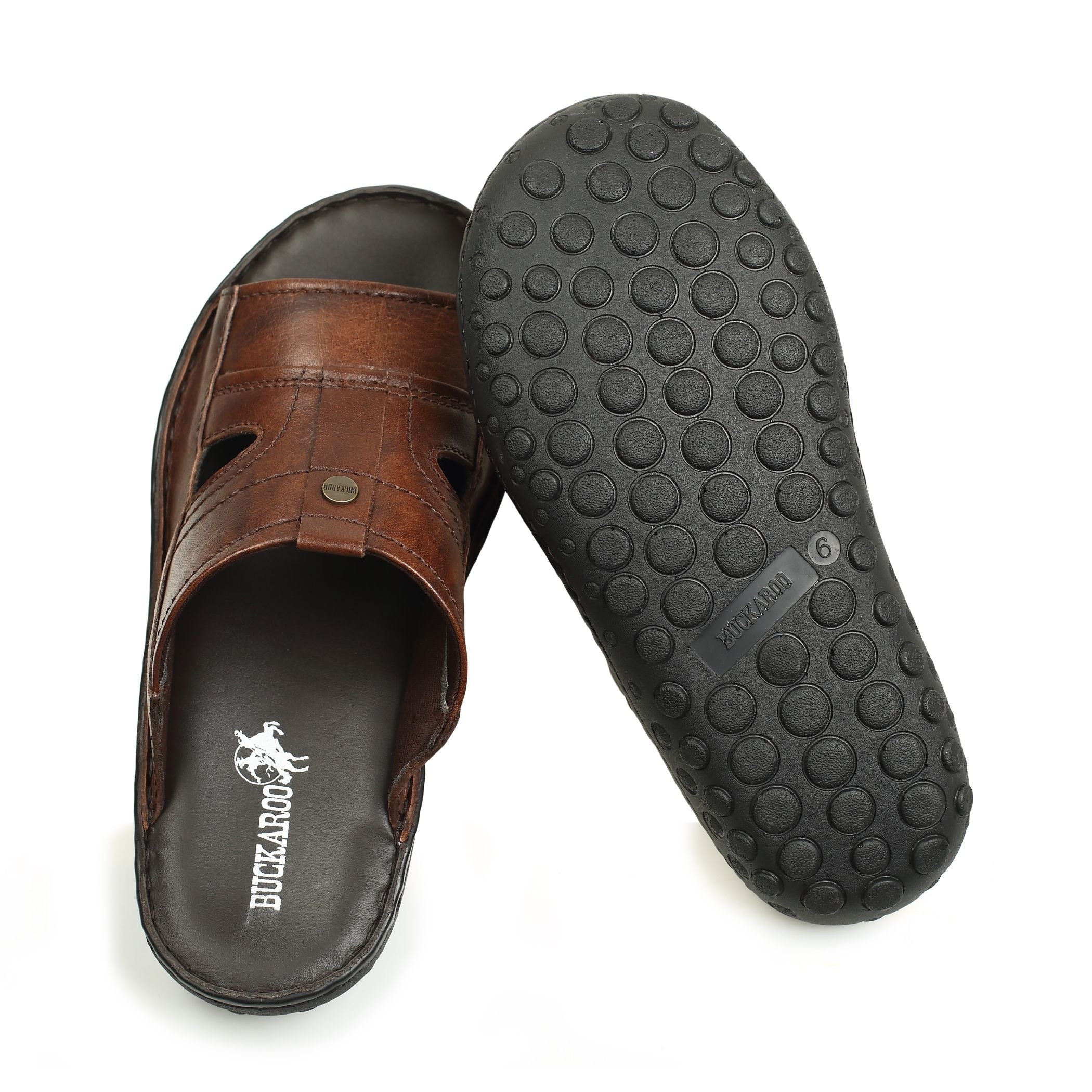 BUCKAROO Genuine Leather Casual Closed Sandal for Men: NEW NOLEN Brown