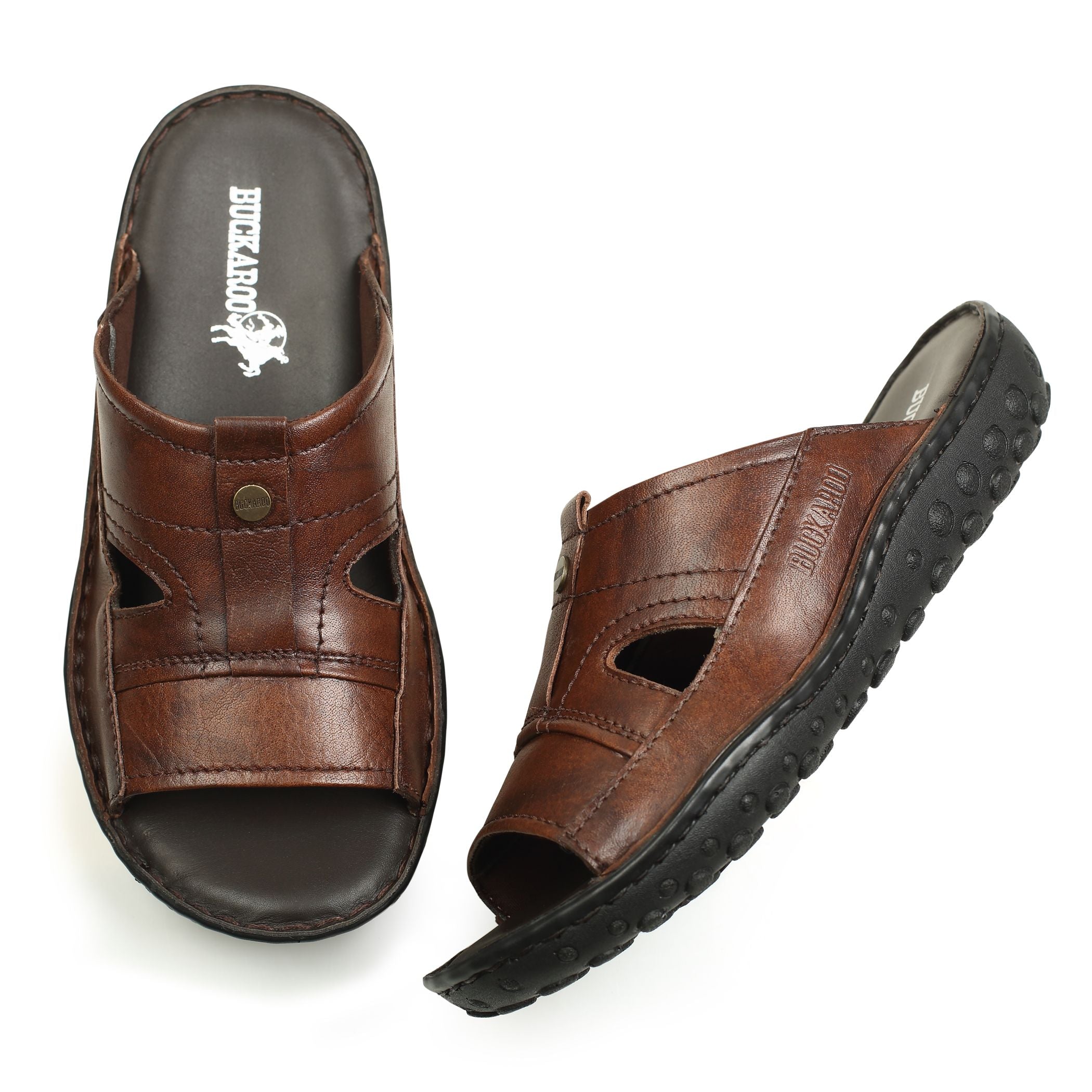 BUCKAROO Genuine Leather Casual Closed Sandal for Men: NEW NOLEN Brown