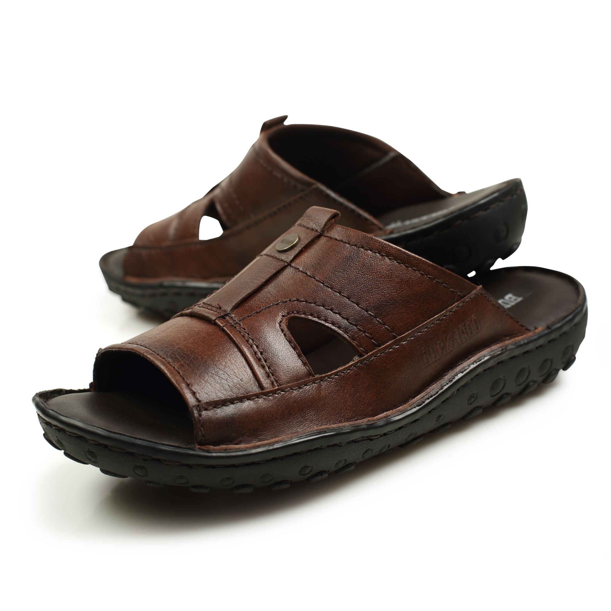 BUCKAROO Genuine Leather Casual Closed Sandal for Men: NEW NOLEN Brown