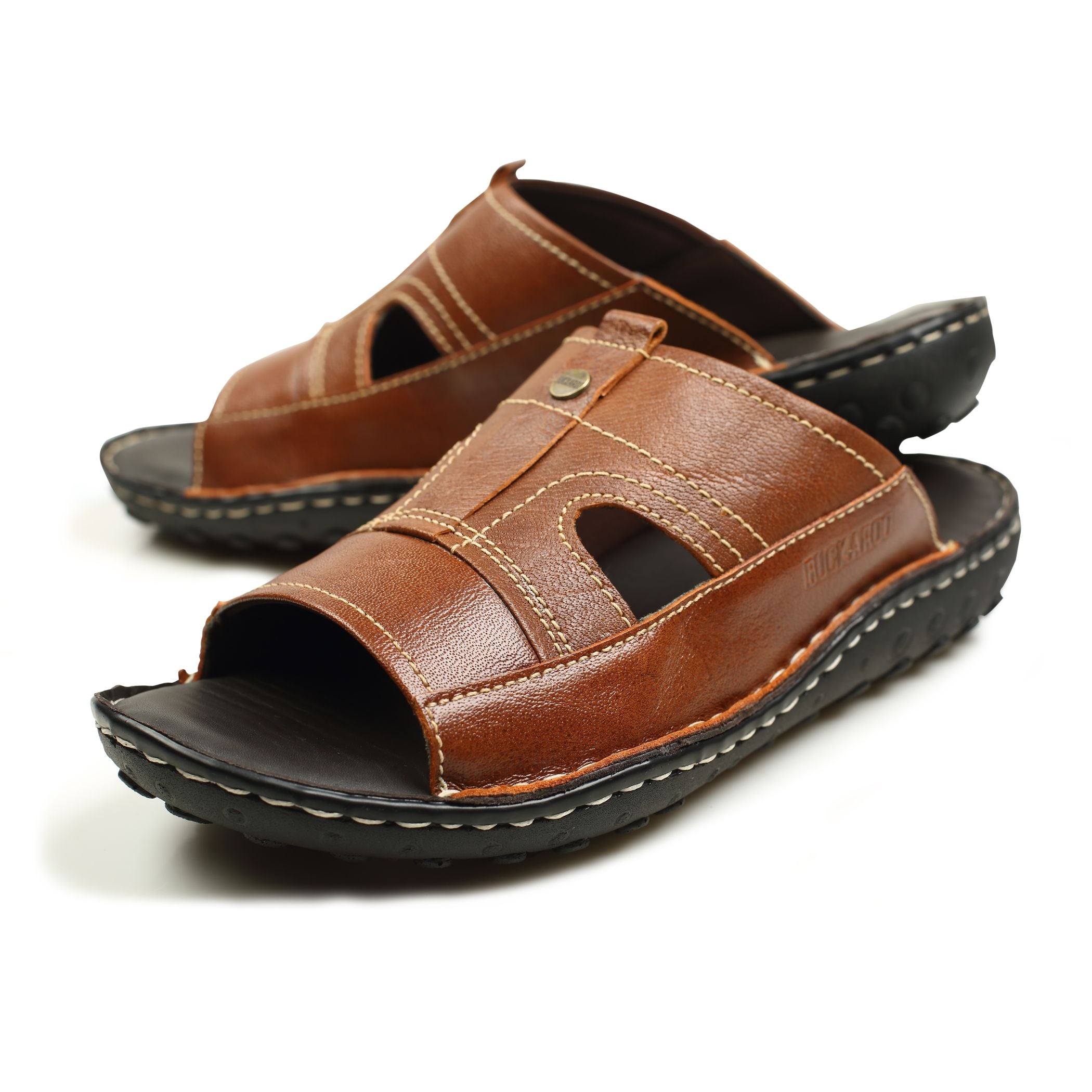 BUCKAROO Genuine Leather Casual Closed Sandal for Men: NEW NOLEN Tan